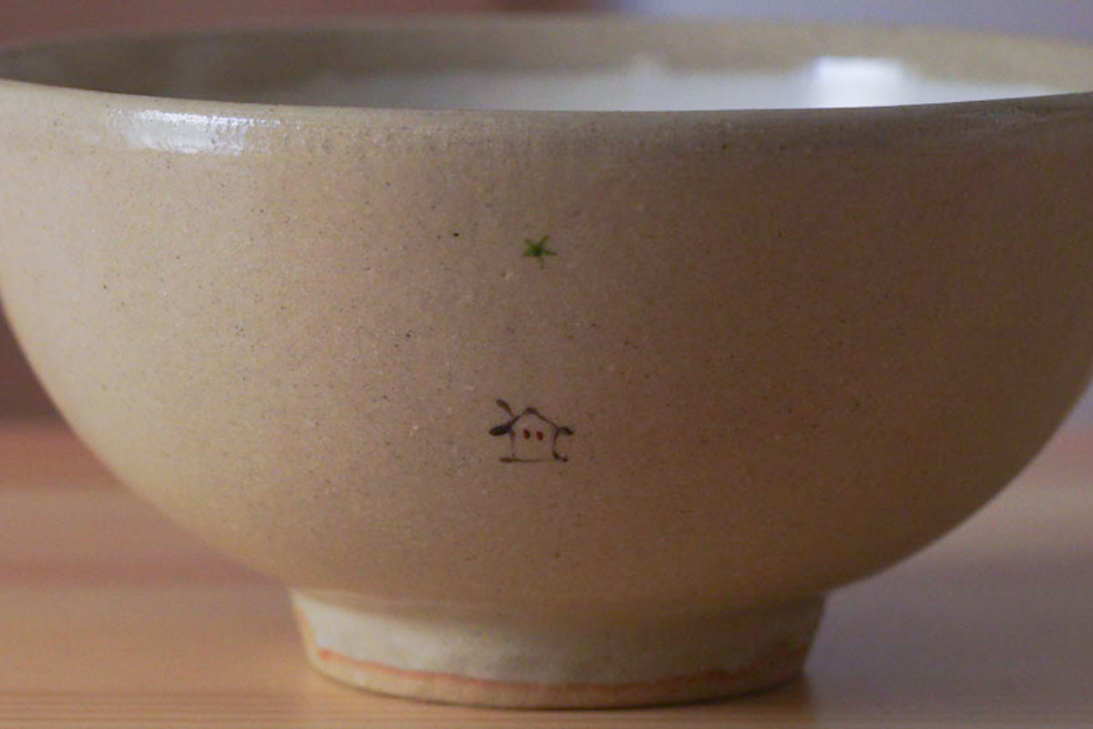工房kuromiya | 白化粧色絵 ご飯茶碗 家と月