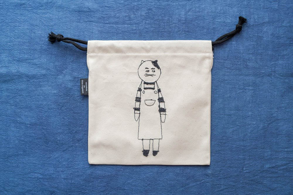 sennokoto by Shion Sugawara | 巾着 - 両面刺繍 ボーダーネコ