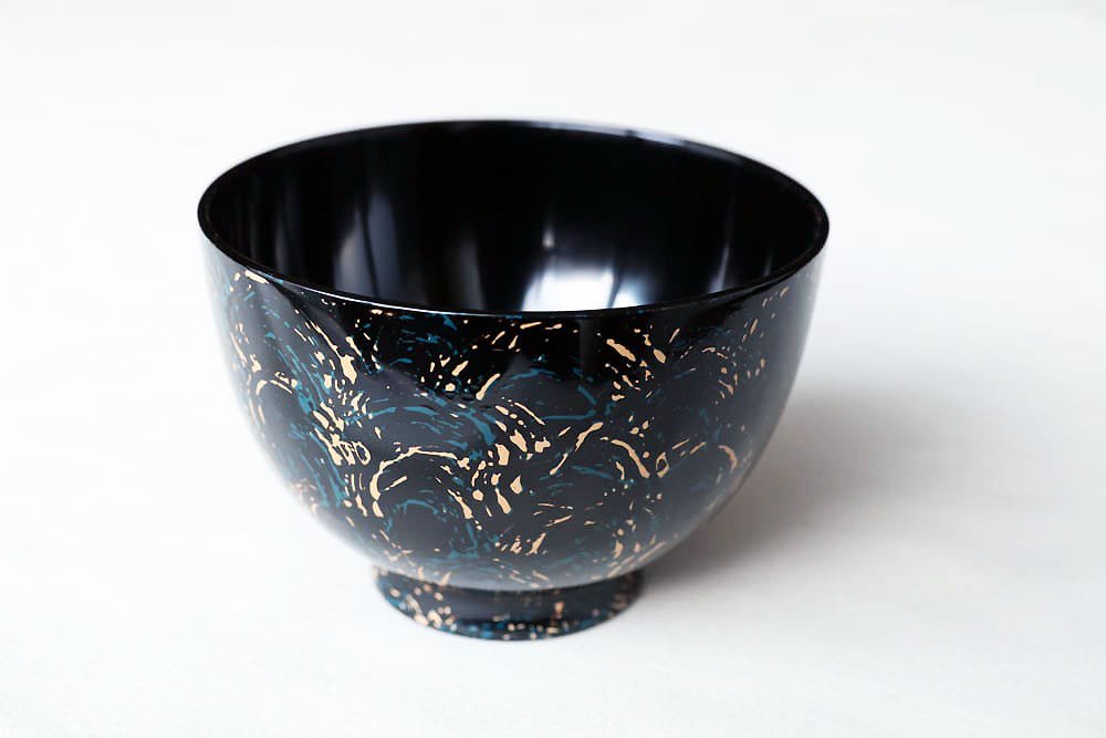 菊池麦彦 | お椀 変り塗り 波文様