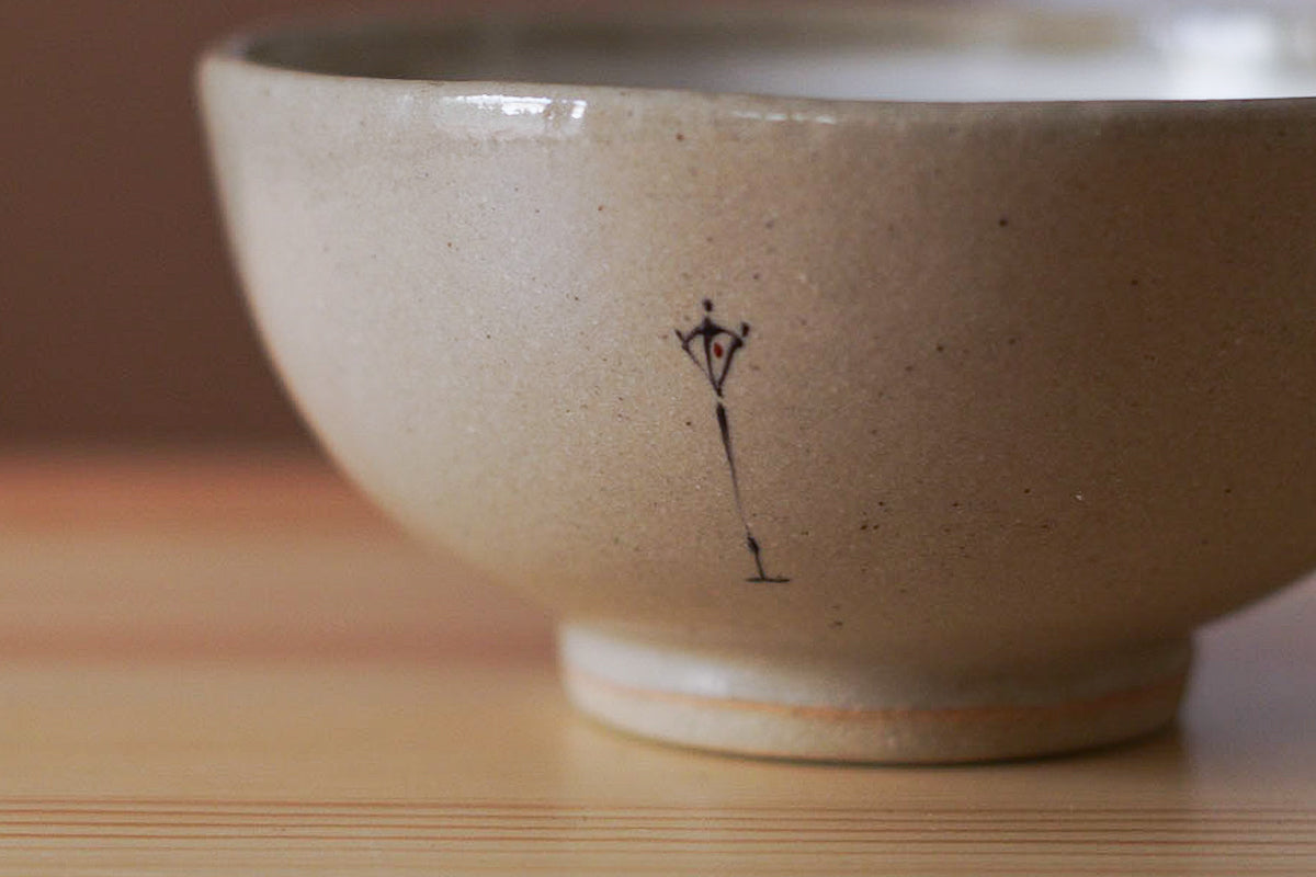 工房kuromiya | 白化粧色絵 ご飯茶碗 / 自転車と街灯