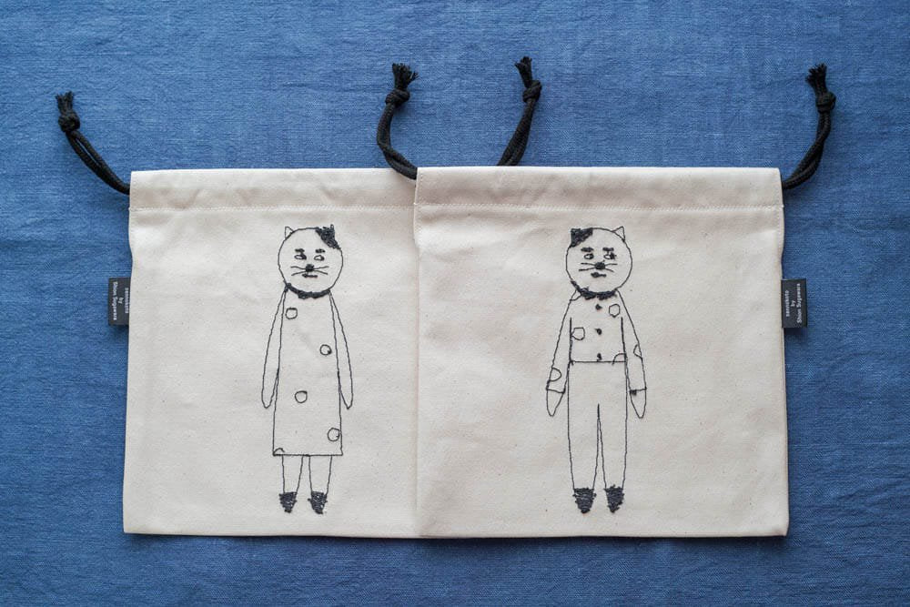 sennokoto by Shion Sugawara  |  巾着 - 両面刺繍 カップルネコ